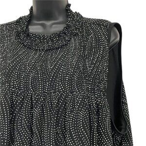 CATO Tank Top Blouse Black White Polka Dot Ruffled Collar Size 22/24